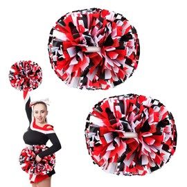 2Pcs Cheerleading Pom Poms with Baton Handle, YOCOMEY Bright Cheerleader Pompoms Kit, 1 Pair Cheer Cheering Pompoms for for Sports Game Dance Fancy Dress Party Team Spirit Cheering(Black/Red/White)