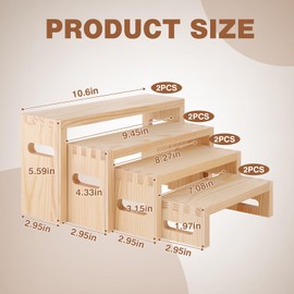 Luqvzxv 8 Pcs Wood Risers Display Stands, 2 Set Wooden Risers for Table Display, 4 Tier Rectangular Riser Display Stand Wooden for Cupcake, Desserts, Perfume, Collections, Jewelry Showcase (Nature)