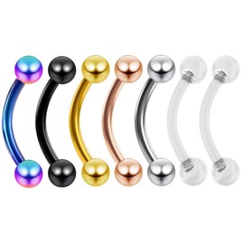 Bling Piercing 5pc 16g 1.2mm Vertical Labret Bar Curved J-Curve Bar Lip Ring Stainless Steel Eyebrow Barbells 8mm - 2pc Clear Retainer Keeper