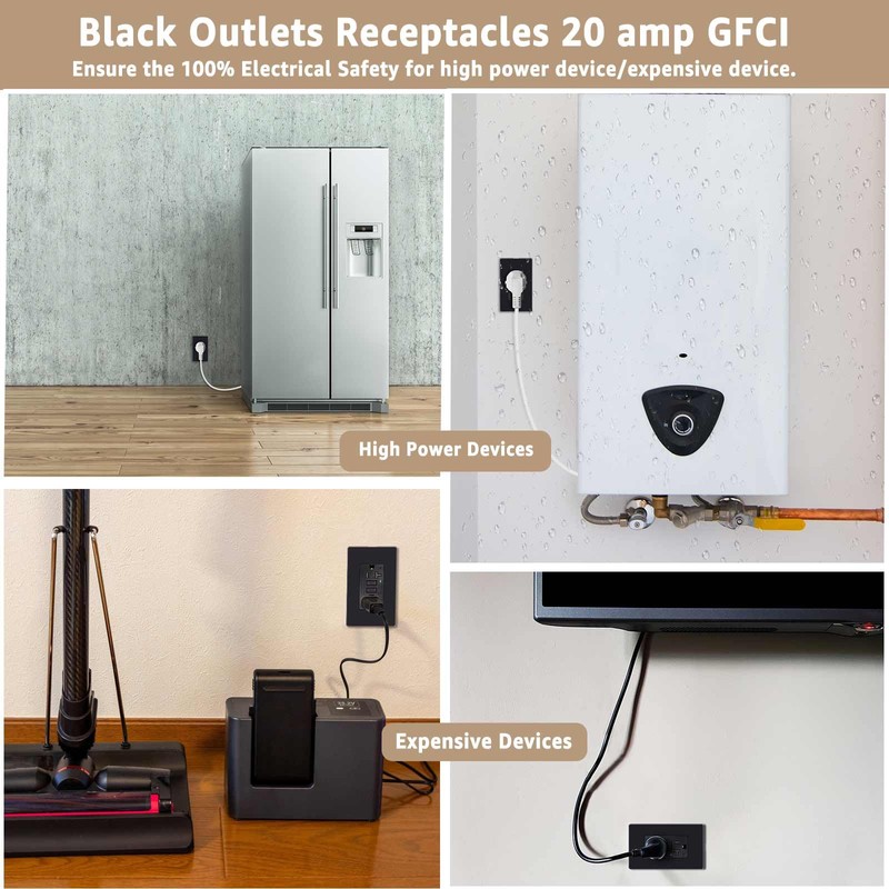 Black GFCI Outlet 20 Amp,NineLeaf 4Pack Gfi Electrical Outlet 20