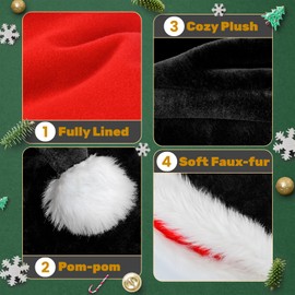 Black Christmas Hat for Adults Kids Santa Hat, Luxury Novelty Funny Father Christmas Hats Plush Xmas Santa Claus Hat, Velvet Comfy Santa Outfit for New Year Festive Holiday Party