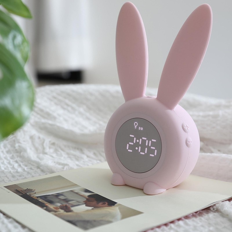 Digital Alarm Clock Cute Bunny Shape LED Night Light Luminous
