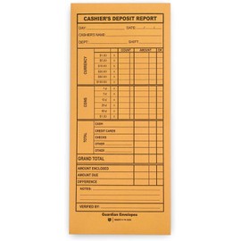 Guardian Cashier Deposit Report Envelopes with Gummed Flaps, Pack of 1000 Cash Drop Envelopes – Cash Register for Small Businesses –Cashier Register for Retailers & Restaurants – Brown Kraft Envelope