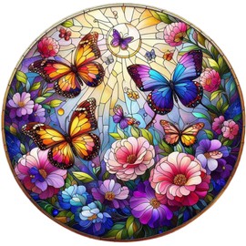 MEIYUDA Stained Glass Diamond Painting Art Kit Adults Butterfly, 5D DIY Diamond Painting Flowers Full Kit for Adult Kids Crystal Art, Diamond Painting Art Craft Kits for Home Decor 30x30cm