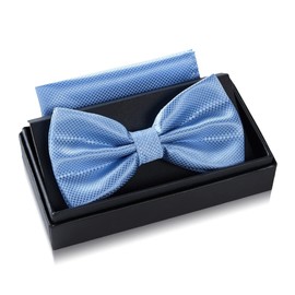 Massi Morino Bow Tie with Hanky Pre-tied Premium Men's Bow Tie incl. Gift Box. - light blue