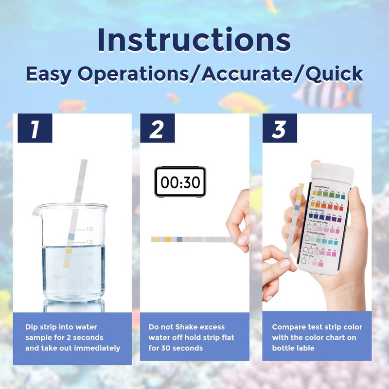7 in 1 Aquarium Test Strips, 100 Strips Fish Tank