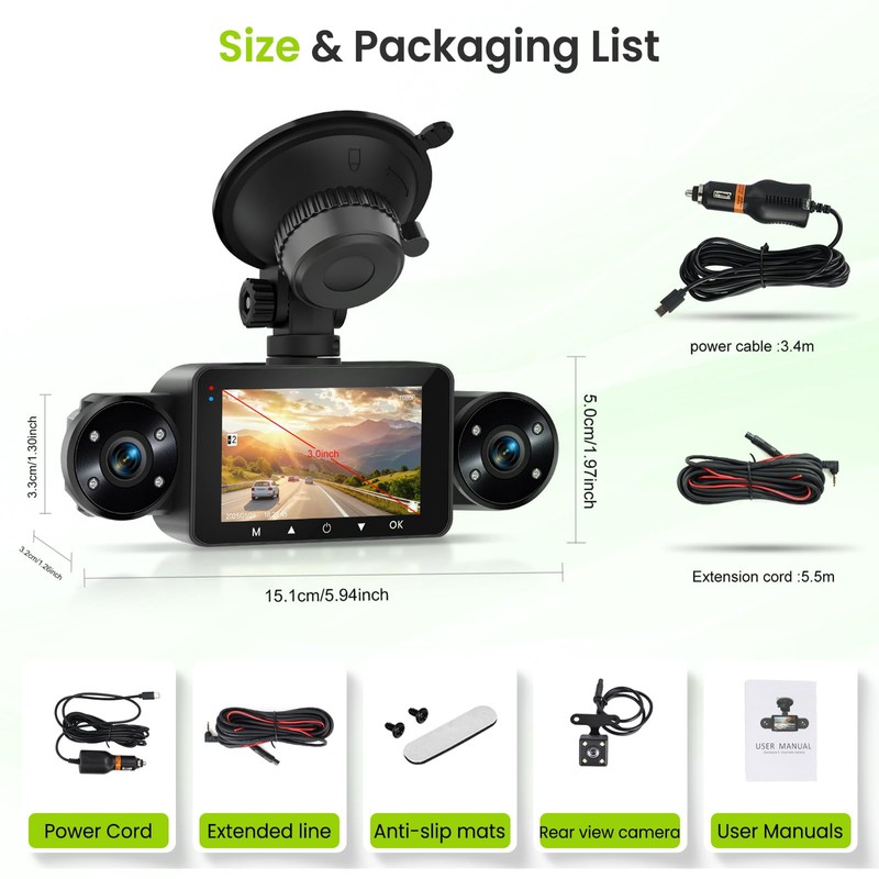 Hodozzy 1080p 4 Channel Car Dashcam, 360° Dash Camera Front
