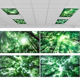 ROCEEI Pack of 4 Fluorescent Light Covers for Ceiling Lights, 4 x 2 ft, Magnetic Light Covers Classroom Light Filters Drop Fluorescent Light Shade Panel for Office Home School (Forest)