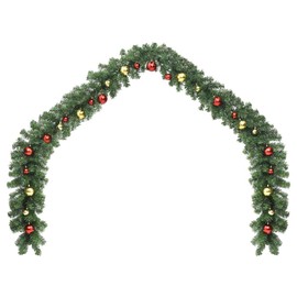 vidaXL Christmas Garland with Gold & Red Baubles - 16ft PVC Garland with 75 Energy-Efficient LED Lights, Weather-Resistant - Perfect for Indoor & Outdoor - Easy to Assemble and Disassemble