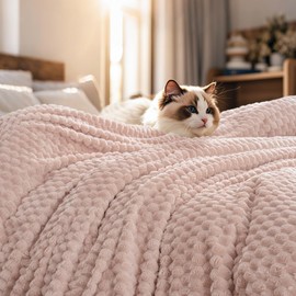 PHF Ultra Soft Flannel Fleece Blanket Queen Size, Lightweight 3D Jacquard Fleece Blanket, No Shedding, No Pilling, Luxury 340GSM Aesthetic Fluffy Cozy for Bed Room Decor, 90"x90", Rose Smoke