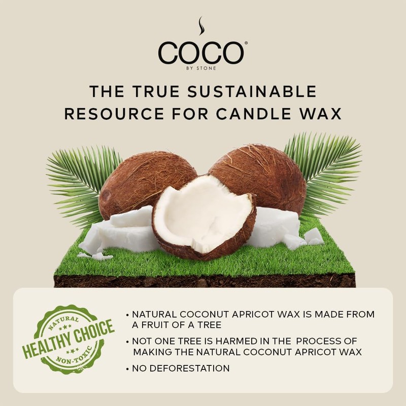 COCO by Stone 11oz Candle, Coconut Apricot Wax Candle for