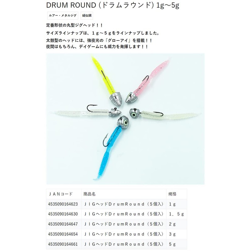 MARUSHINGYOGU Dragon JIG Head DrumRound (Pack of 5) 0.1 oz
