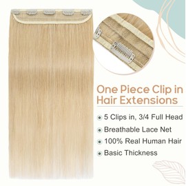Elailite Real Hair Clip-In Extensions 1 Weft #24 Medium Blonde 50 cm Straight Clip-In Hair Extensions Real Hair 50 g
