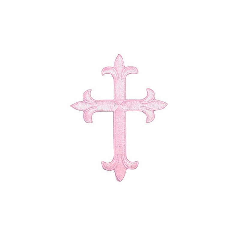 4" Cross, Fleur de lis, Religious, Embroidered, Iron-on Patch (Light