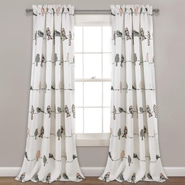 Lush Decor Rowley Birds Light Filtering Window Curtain Panels, Pair, 52" W x 84" L, Blush & Gray - Colorful Floral Print - Whimsical & Playful Bird Curtains For Bedroom, Living Room, Or Dining Room