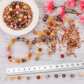 Mixed Colour Glass Crystal Beads，UHOMENY Round Spacer Beads Glass Beads Mixed Multiple Assorted Beads Charms for Bracelet Making Kits Jewelry Necklace Key Chains Earring Making Crafts (Brown)