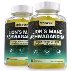 Ashwagandha Gummies - Lions Mane Gummies, Ashwagandha Lion's Mane Supplement with Shilajit, Sea Moss, Black Seed Oil for Adults - Energy, Cognitive & Immune Support