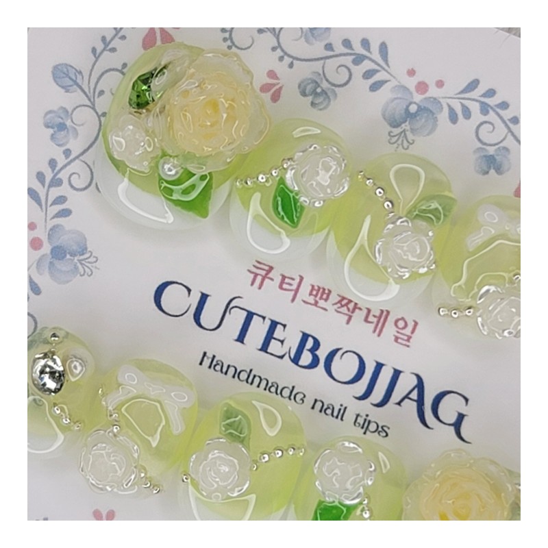 Lime Rose Handmade Nail Tips - Oval / 라임로즈 수제네일팁