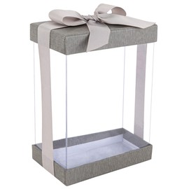 Hammont Clear Plastic Gift Boxes (6 Pack) Bakery Boxes with Base, Lid & Ribbon | For Cakes, Pastries, Cookies, Cupcakes & Party Favors (Gray, 7x5x3”)