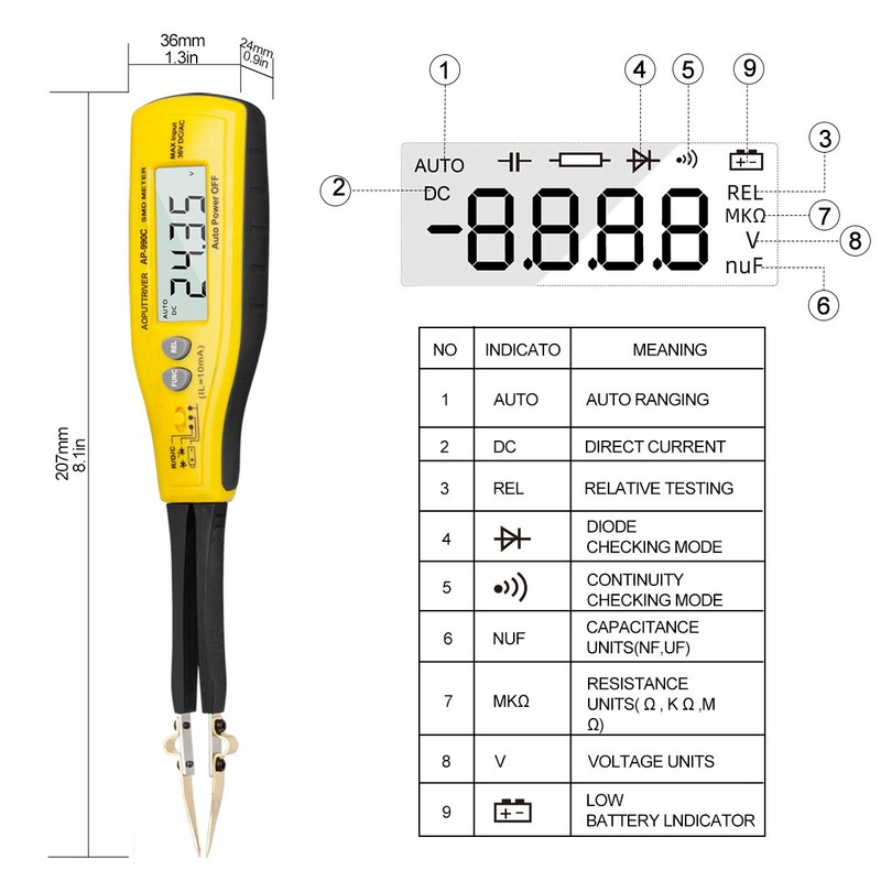 Pinzetta Multimetro Smart SMD Tester AP-990C Handheld Resistance Capacitance Auto