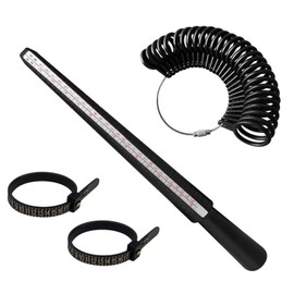 Ring Sizing Tool Set: US UK Plastic Gauge with 2 Black Inch Measuring Strips and Black Ring Sizer for Measuring Rings Diameters, Finger Gauge,Jewellery Sizing(Color:Black)