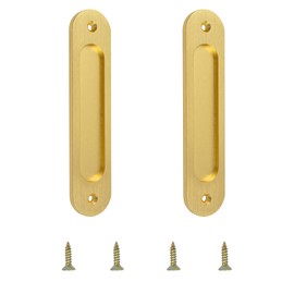 MOROBOR Oval Recessed Sliding Door Pulls, 2pcs Brushed Gold Flush Pull Aluminum Alloy Closet Door Finger Pulls with Mounting Screws for Sliding Barn Door