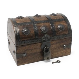 Nautical Cove Keepsake Wooden Treasure Chest with Antique Jewelry Lock and Key (Medium 6.5 x 4.5 x 4.5)