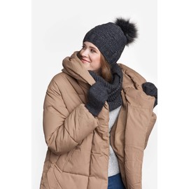 PaMaMi Winter Set Hat, Scarf & Glove Sets for Women, Head Circumference 55-58 cm, Winter Hat with Fleece Lining, Breathable, Winter Knitted Set for Women, Mittens Hat Scarf Set Women, beige