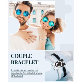 MANVEN Couple Bracelets Puzzle Gift for Couple Matching Bracelets for Couple Him Her Boyfriend Girlfriend Husband Wife Birthday Valentine's Day Christmas Anniversary I Love You