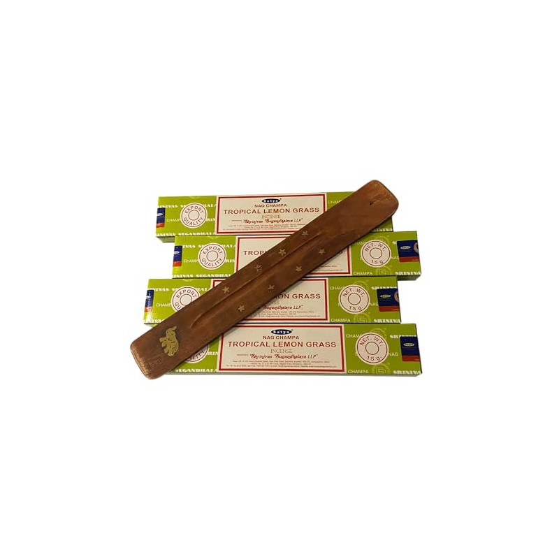 Satya Incense Sticks, 4 Packs x 15g, with Incense Holder,