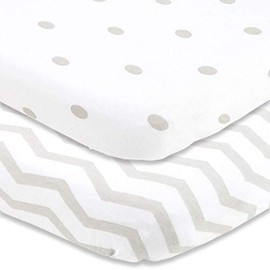Cradle Sheets ボックスシーツ 18 x 36インチ – ベッドサイドスリーパーバシネット マットレスパッドなし – 心地よいソフトジャージーコットン – グレードット、シェブロン – 2パック