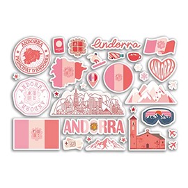 A5 Sticker Sheet Andorra Pink Landmarks Vinyl Stickers - Albanian Map Airport Stamp Skyline Flag Travel Holiday Country Aesthetic #80328