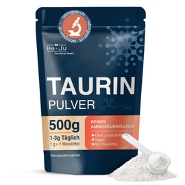 He-Ju Taurine Powder 500 g Including Dosing Spoon, 100% Pure L-Taurine, Vegan & No Additives, Optimal Solubility, Laboratory Tested