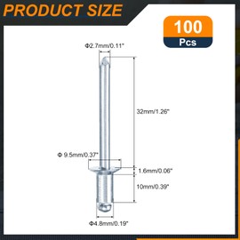 sourcing map 100Pcs 3/16"x3/8" Countersunk Head Blind Rivets, Zinc-Plated Carbon Steel Grip and Mandrel Cap Blind Rivets, Silver