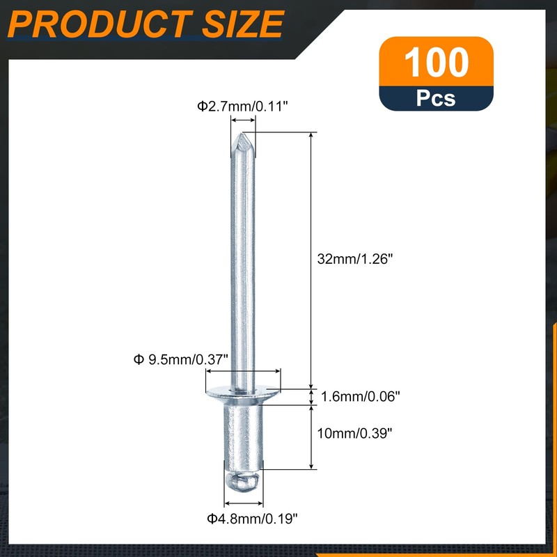 sourcing map 100Pcs 3/16"x3/8" Countersunk Head Blind Rivets, Zinc-Plated Carbon