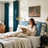 RYB HOME Teal Velvet Blackout Curtains with Pompoms for Bedroom