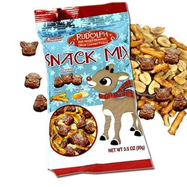 Palmer (1) Bag Rudolph the Red Nosed Reindeer Snack Mix - Peanut Butter Filled Shapes, Pretezels & Peanuts - Holiday Candy- Net Wt. 3.5 oz