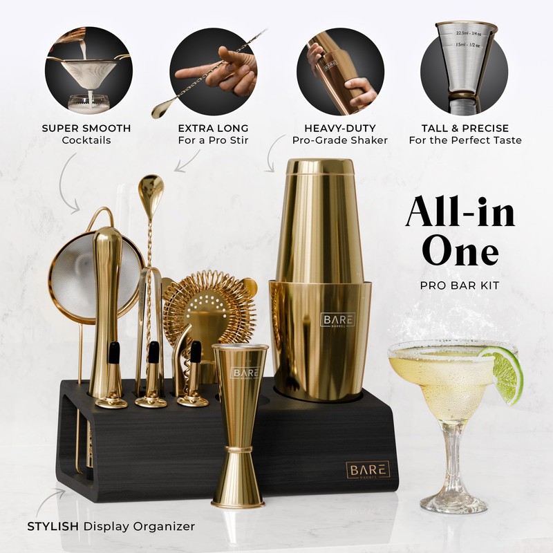 BARE BARREL® Mixology Bartender Kit Bar Set | 14-Piece Cocktail
