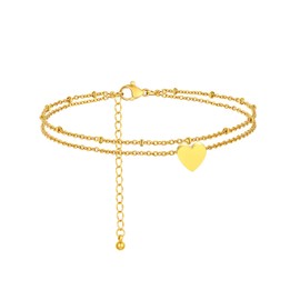 ChainsPro Women's Heart Anklet, No Pinching, Surgical Stainless Steel, Fits Gold Ares, 8.7 x 2.0 inches (22 + 5 cm), Simple, Double Layer, Women's Ankle Accessories, stainless-steel