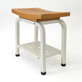 Anthology Spa Bali Shower Bench Teak & Aluminum Bath Stool Chair Side Table Light Beige