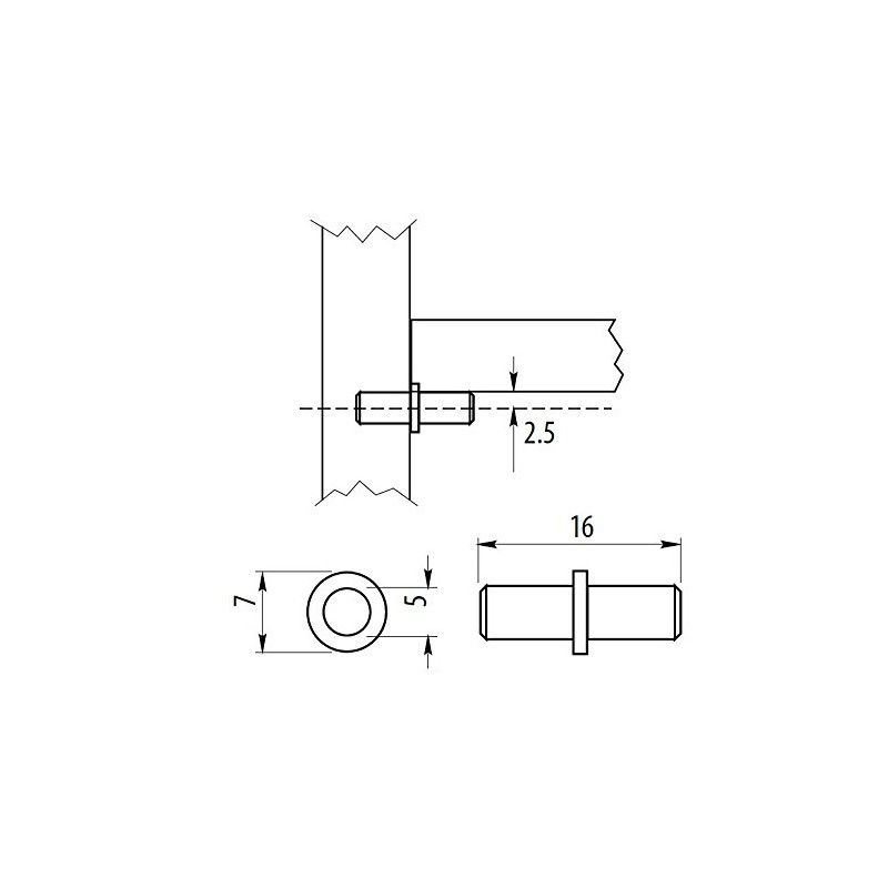Shelf Supports Plug in Steel PEGS PINS 5 mm Hole