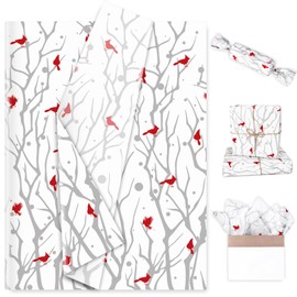 Whaline 100 Sheet Christmas Tissue Paper Set Cardinal Print Gift Wrapping Paper DIY Art Craft Tissue for Xmas Packaging Wedding Birthday Bouquet, 13.7 x 19.6 Inch