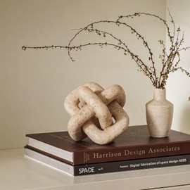 DN DECONATION 3 Link Knot Decor, Beige Travertine Coffee Table Decoration, Boho Chain Link Decor, Modern Shelf Entryway Objects for Home Living Room Farmhouse Bedroom Inspired Aesthetic Art