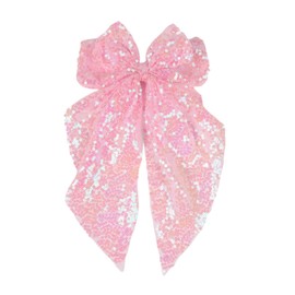 Ling & Bai Sequin Hair Bows Big Gold Bow Clips Silver Glitter Hairpins Parties Sparkling Hair Styling Accessories for Women Girls (Pink)