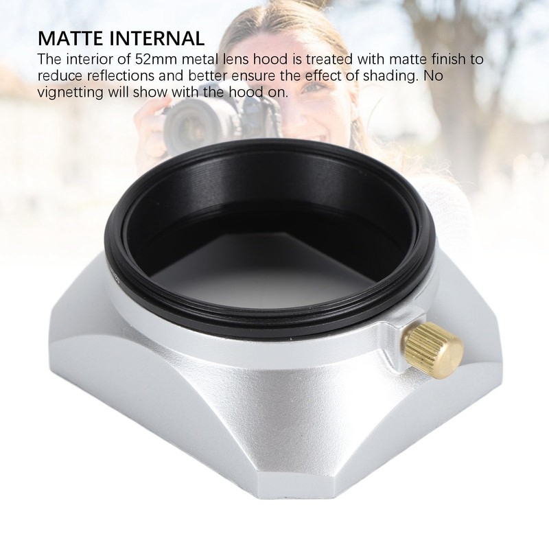 52mm Lens Hood, Retro Silver Square Lens Hood Shade for