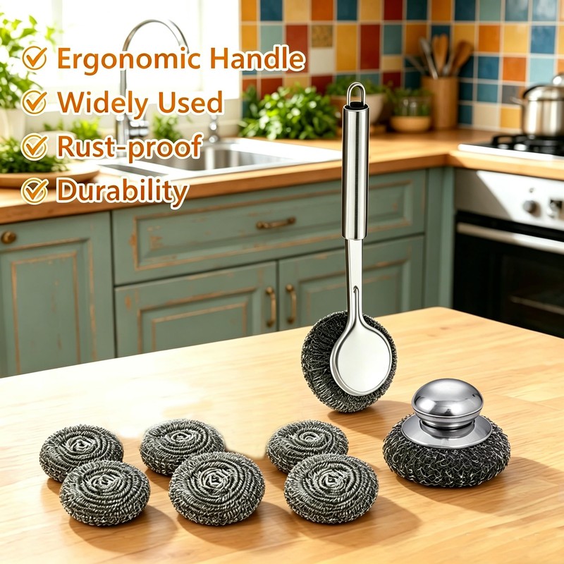 8 PCS Stainless Steel Scrubber Metal Sponge Pads Steel Wool