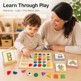 120-Piece Montessori-Inspired Matching Puzzle Set – Wooden Logic and Cognitive Learning Game with Activity Cards for Kids