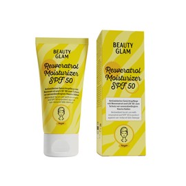 BEAUTY GLAM Resveratrol Moisturizer mit Sonnenschutz SPF 50 (50 ml) – Antioxidative Gesichtspflege mit Reveratrol – Schützt vor Sonnenbedingten Hautschäden – Vegane Feuchtigkeitspflege