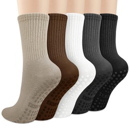 5 Pairs Pilates Socks with Grips Women Soft Cotton Non Slip Yoga Socks for Ballet Barre Dance Gym Fitness Workout Trampoline Hospital Home