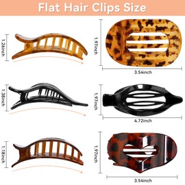6pcs Flat Hair Clips for Women 3 Styles Ergonomic Curved Hair Claw Clips for Thick Thin Curly Hairs, Strong Hold No Slip Matte Claw Clips for All Hair Textures (Yellow Leopard)